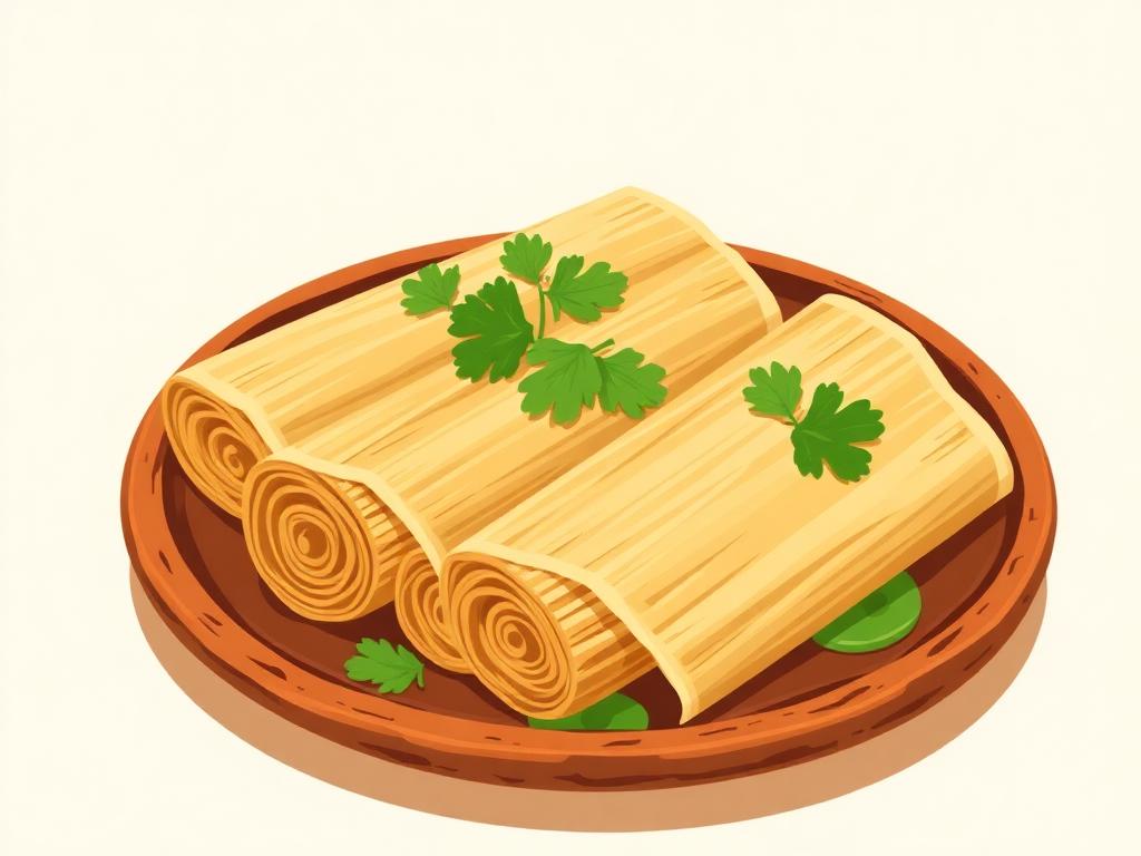 Homemade tamales in corn husks on a clay plate